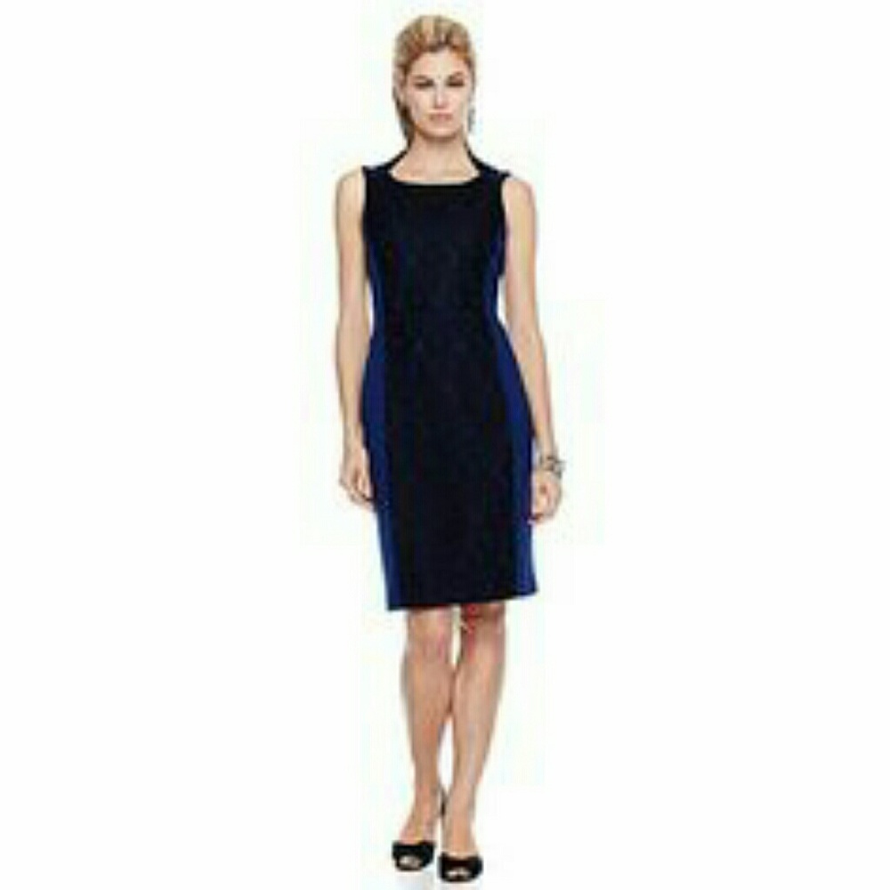 HAL RUBENSTEIN navy blue black sleeveless knit lace dress